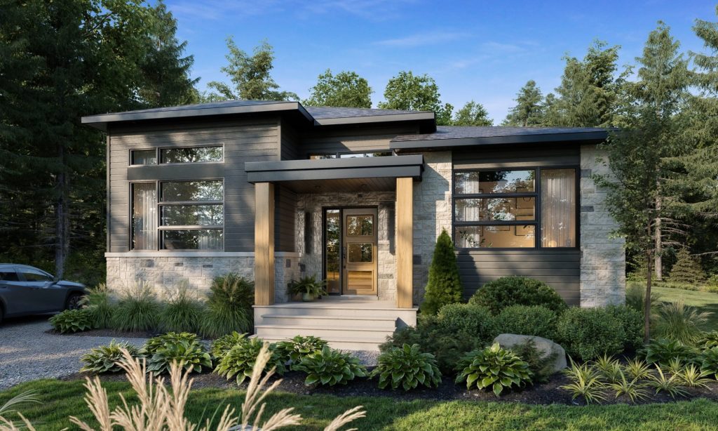 Modèle de maison neuve Eva : bungalow de 1300 pi² comprenant 3 chambres et plafonds de 10 pieds.