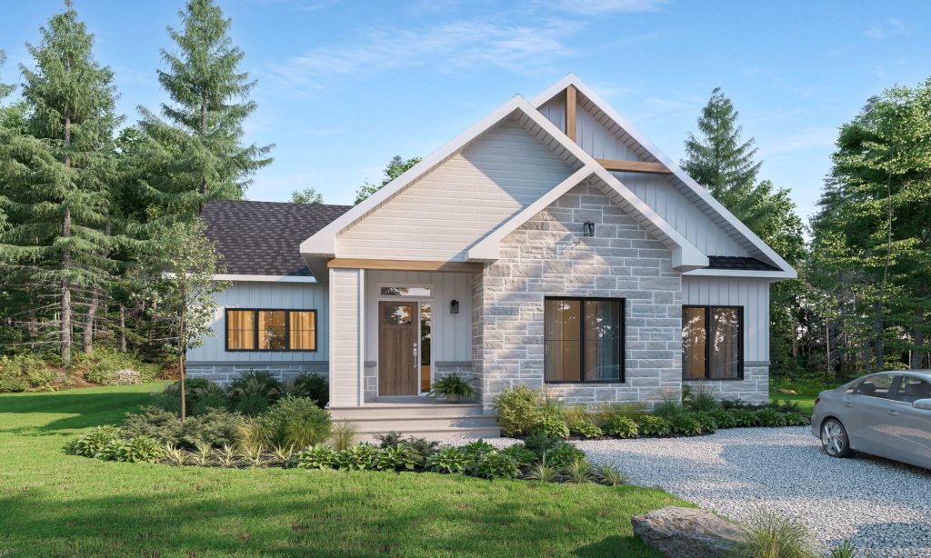 Modèle de maison neuve Sabrina : bungalow de 1604 pi² comprenant 2 chambres et un plafond cathédrale.